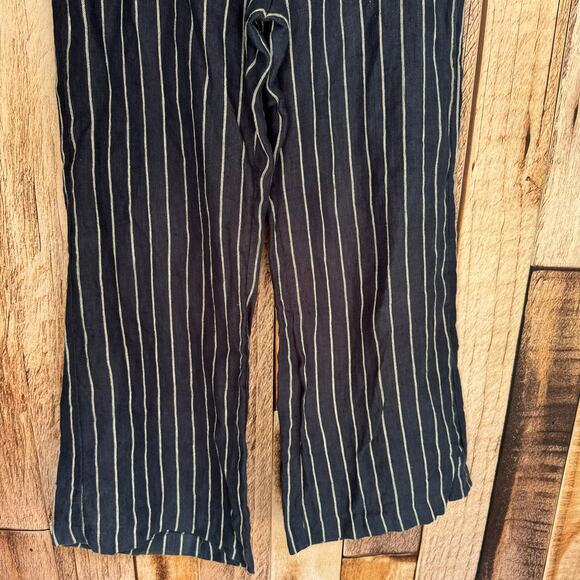 Polo Ralph Lauren Linen Wide Leg Striped Pants Navy Nautical Preppy Size 12 - Picture 4 of 10